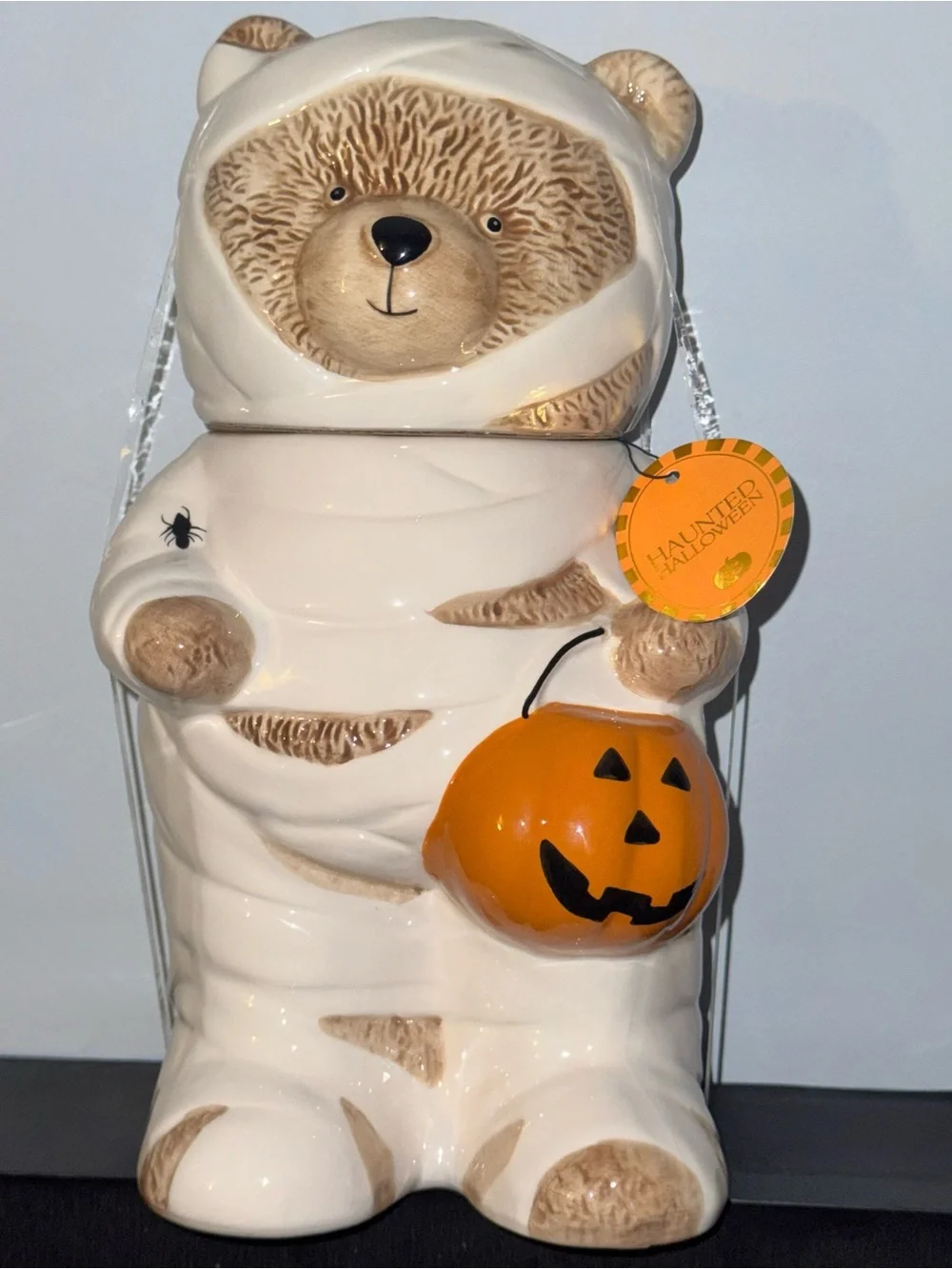 Halloween Mummy Teddy Bear Pumpkin Cookie Jar Fall Kitchen Decor